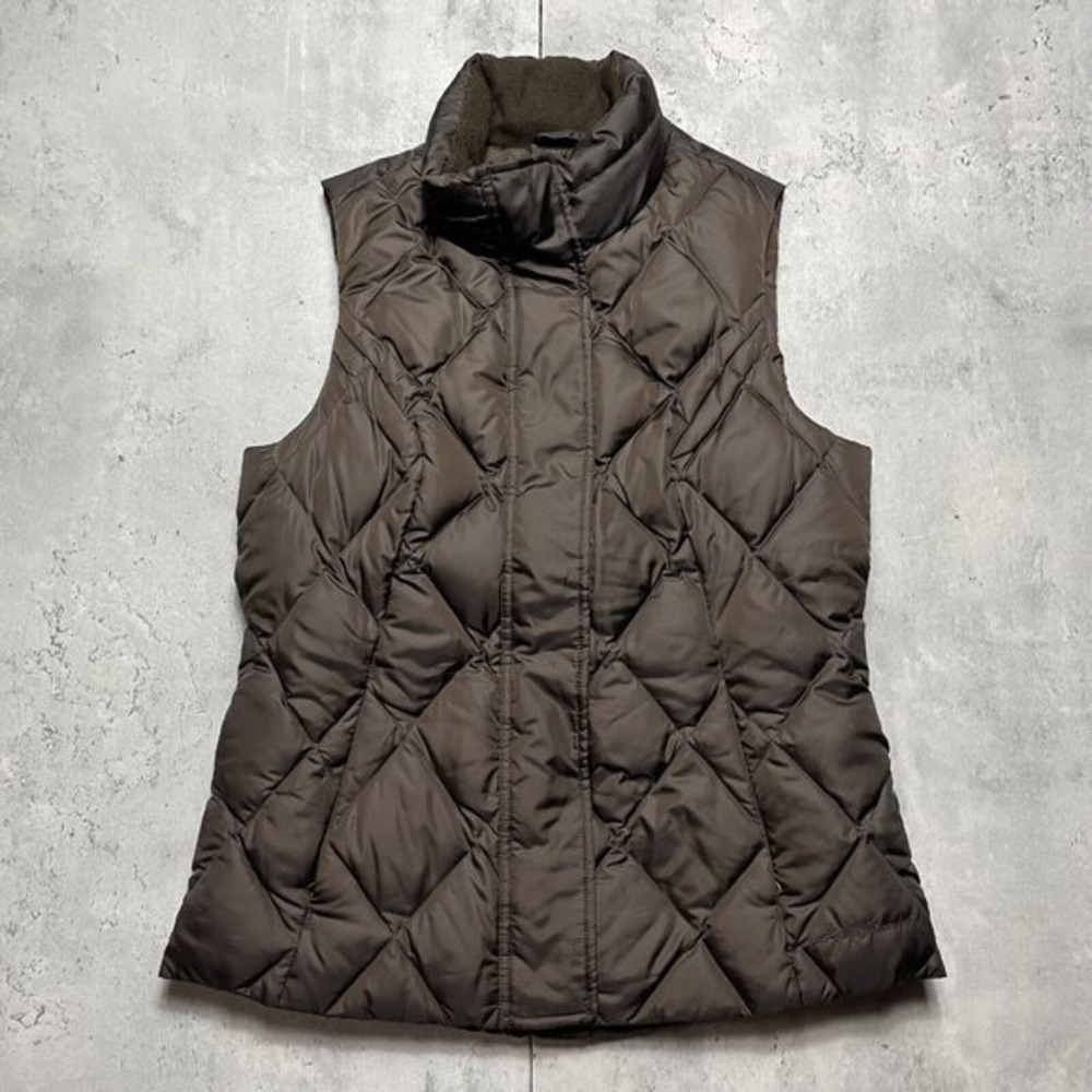 Eddie Bauer Goose Down Puffer‎ Vest Jacket Womens Sz S Brown Quilted Full Zip